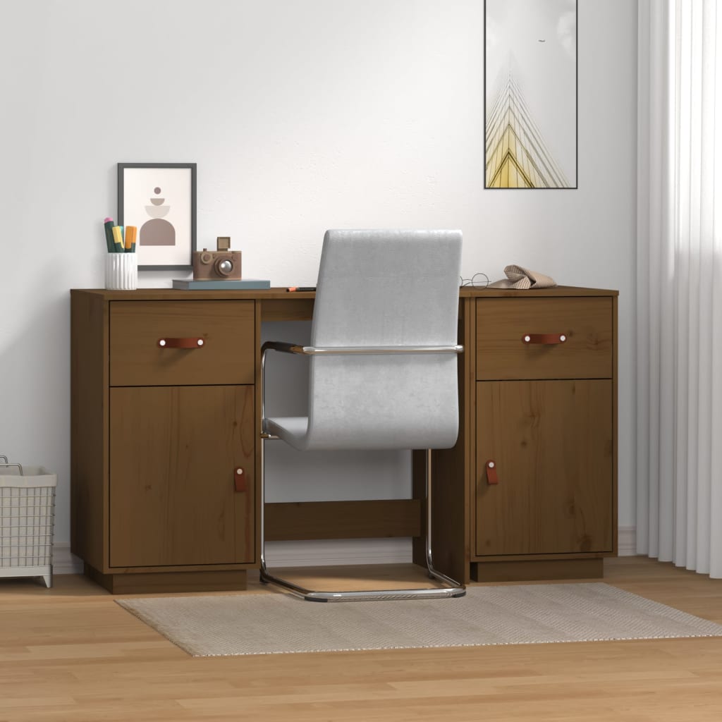 Schreibtisch mit Schränken Honigbraun 135x50x75 cm Massivholz