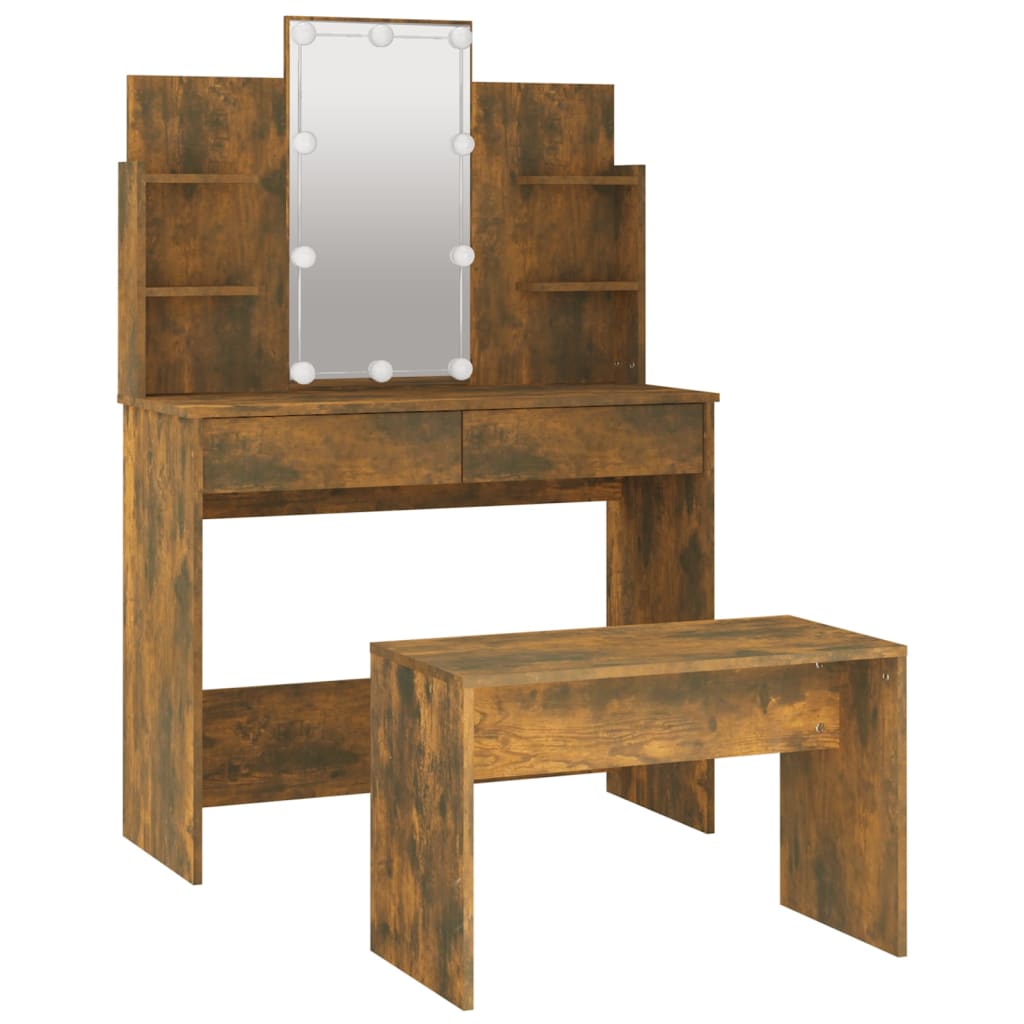 Dressing table set with LED smoked oak wood material