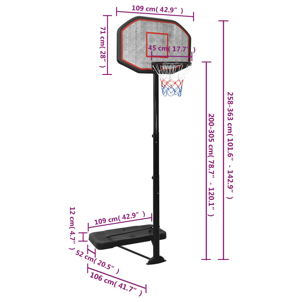 Basketball stand black 258-363 cm polyethylene