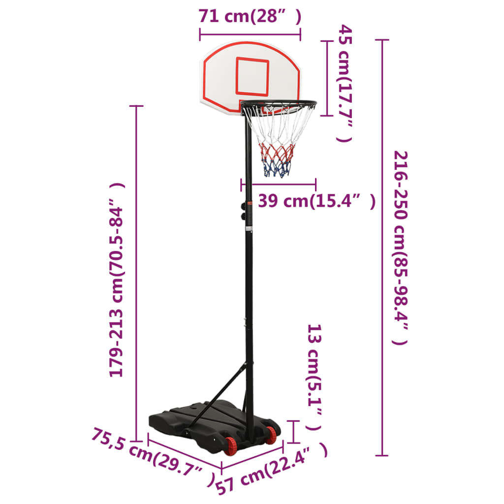 Basketball stand white 216-250 cm polyethylene