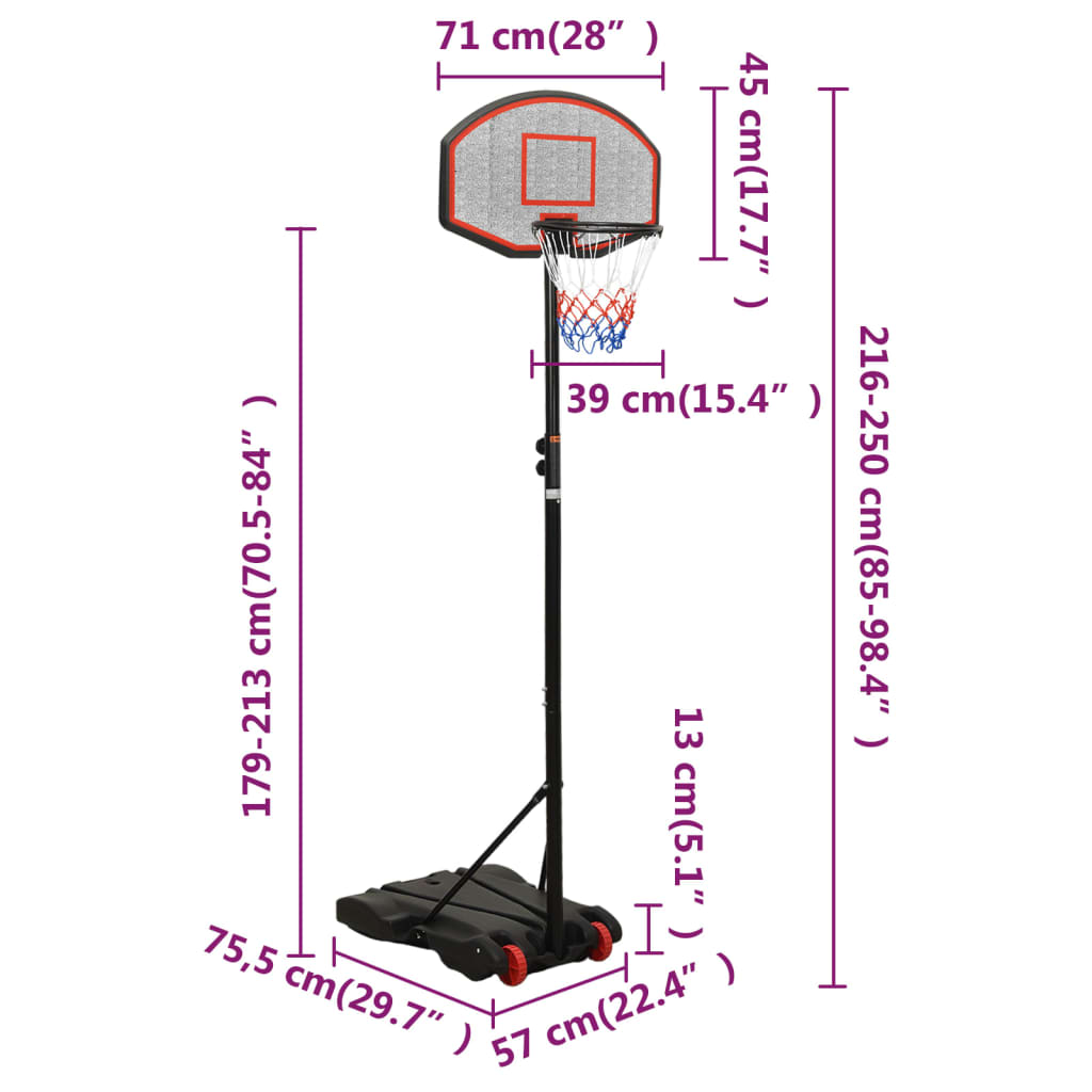 Basketball stand black 216-250 cm polyethylene