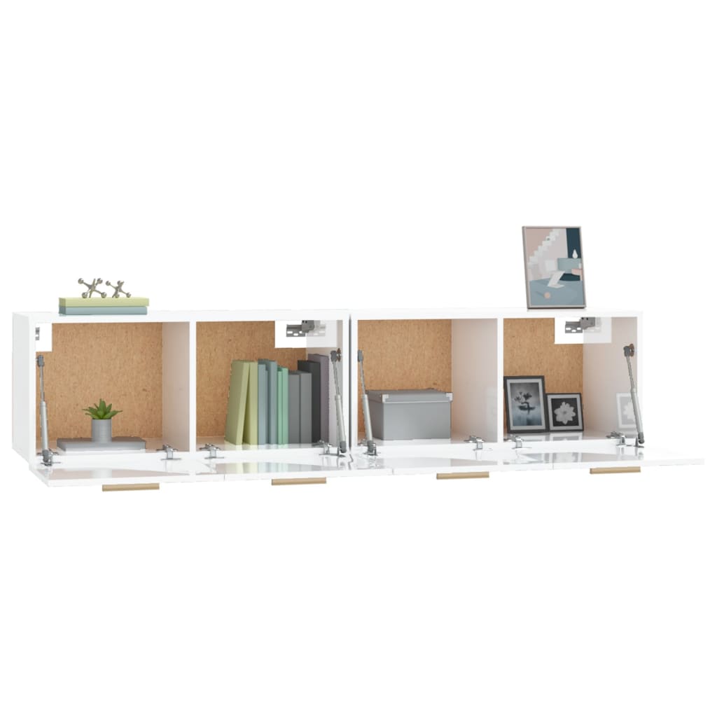 Wall cabinets 2 pieces. High-gloss white 80x35x36.5 cm made of wood material