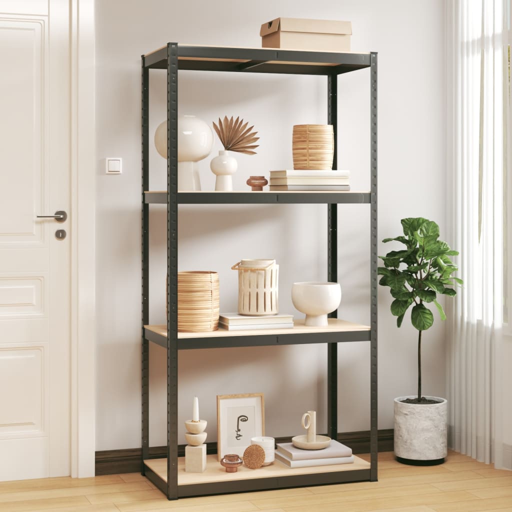 Storage rack with 4 shelves anthracite steel &amp; wood material