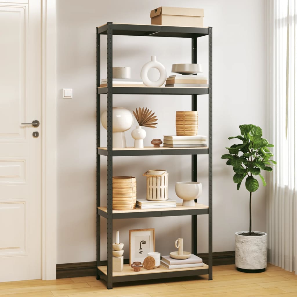 Storage rack with 5 shelves anthracite steel &amp; wood material