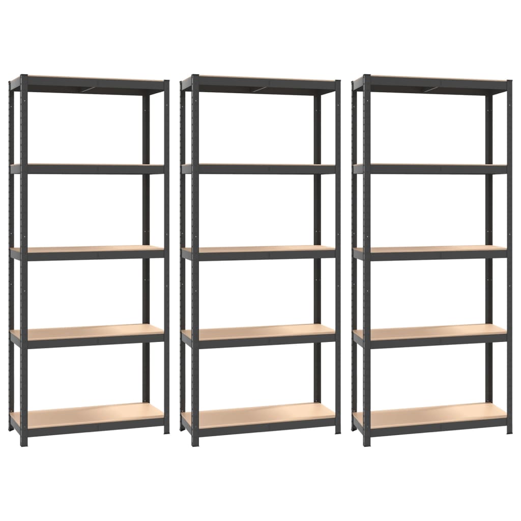 Shelves with 5 shelves 3 pcs. Anthracite steel &amp; wood material