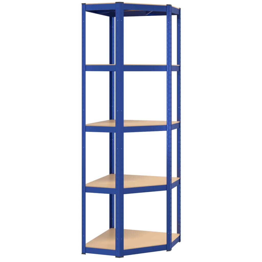 Corner shelf with 5 shelves blue steel &amp; wood material