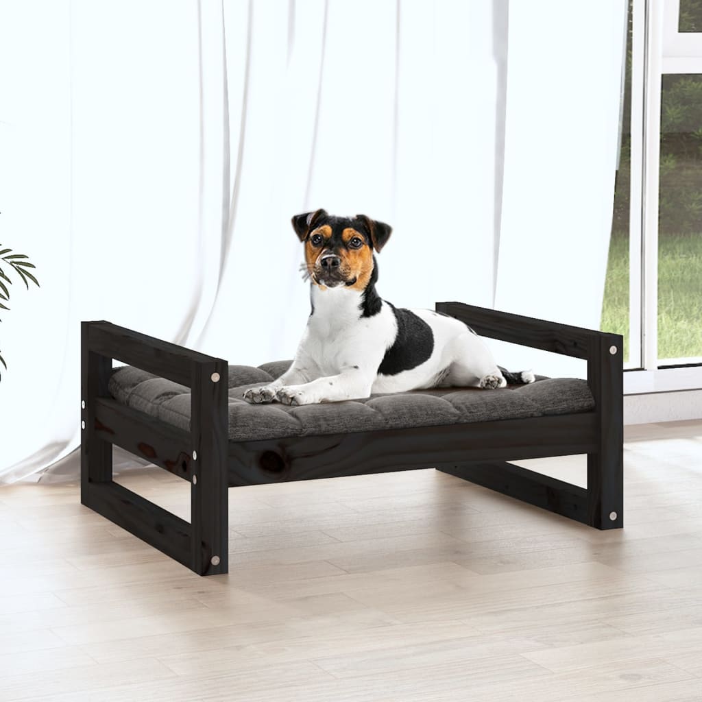 Hundebett Schwarz 55,5x45,5x28 cm Massivholz Kiefer
