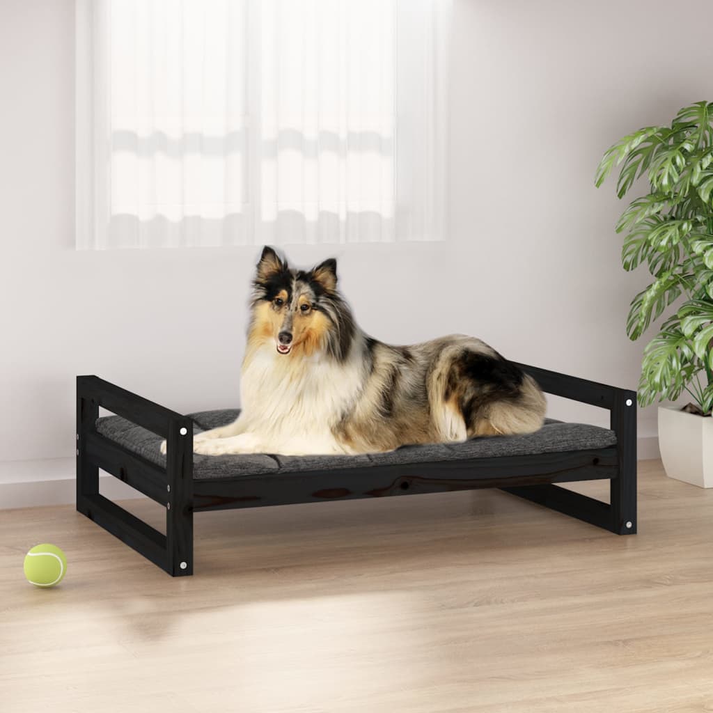 Dog bed black 95.5x65.5x28 cm solid pine wood