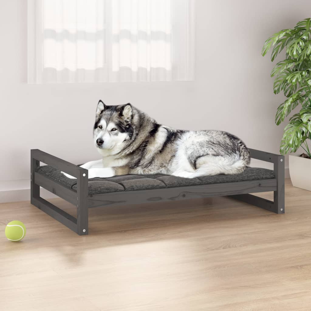Hundebett Grau 105,5x75,5x28 cm Massivholz Kiefer