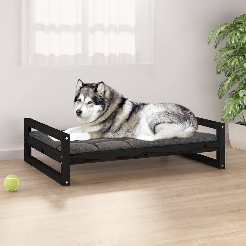 Dog bed black 105.5x75.5x28 cm solid pine wood