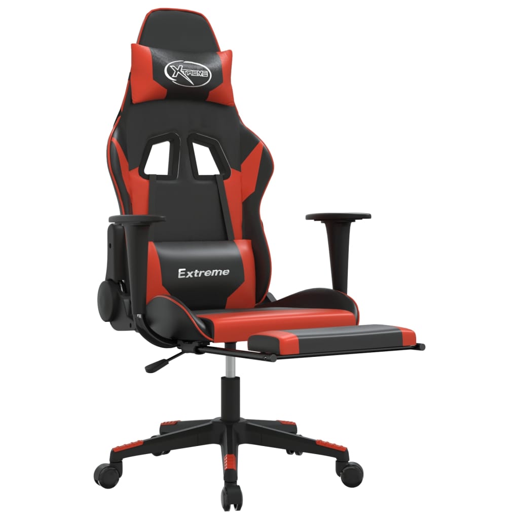 Gaming Chair with Massage &amp; Footrest Black &amp; Red Faux Leather