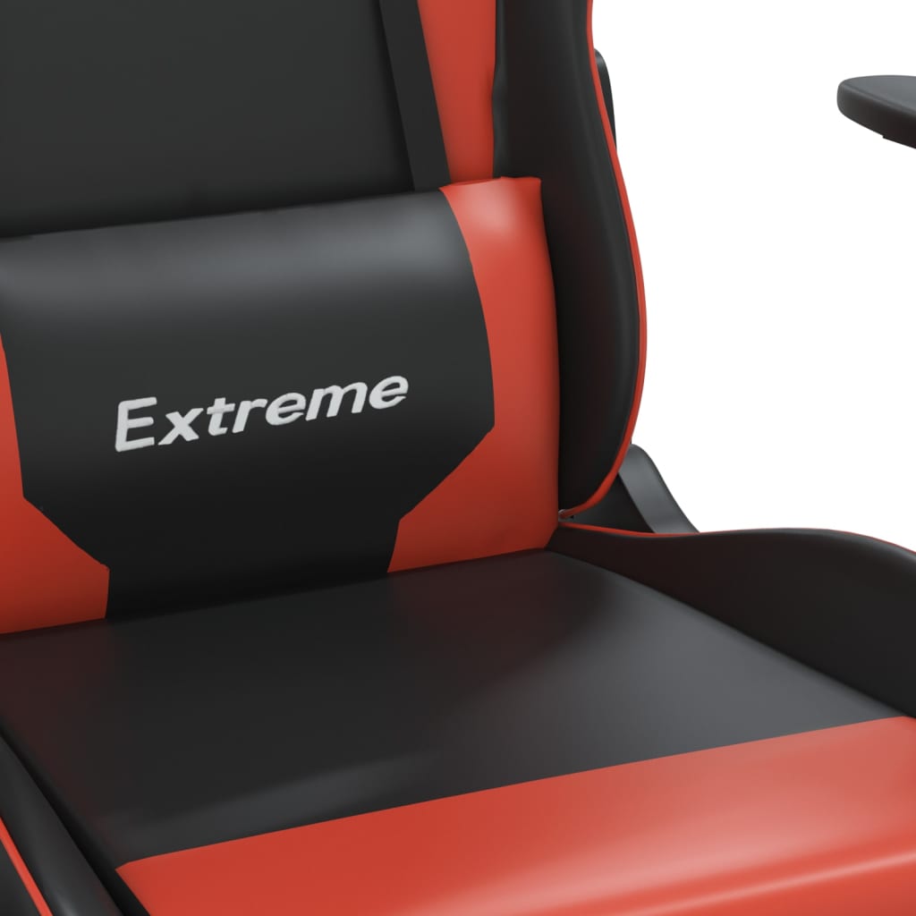 Gaming Chair with Massage &amp; Footrest Black &amp; Red Faux Leather