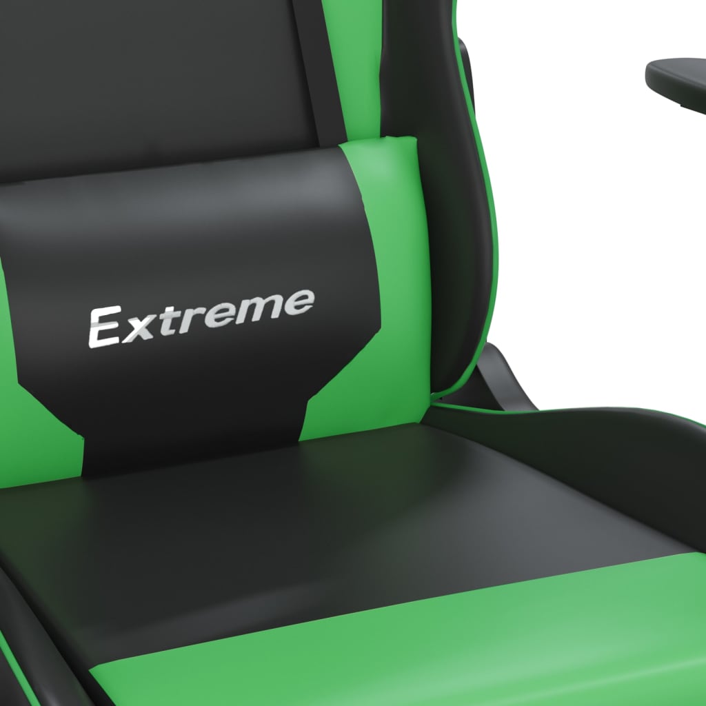 Gaming Chair with Massage &amp; Footrest Black &amp; Green Faux Leather