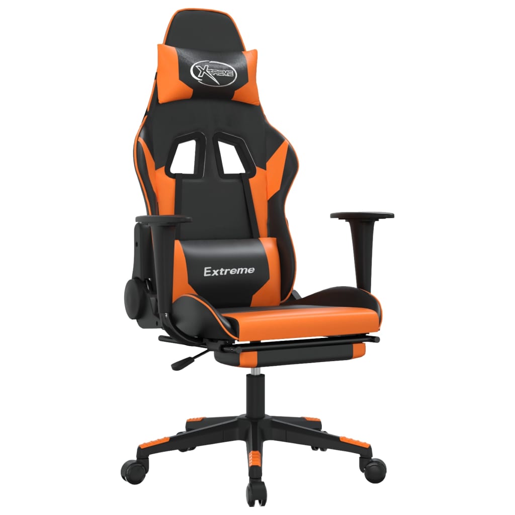 Gaming Chair with Massage &amp; Footrest Black Orange Faux Leather