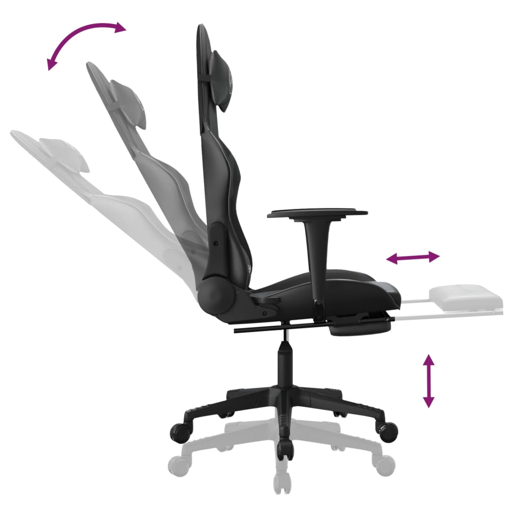 Gaming chair with massage &amp; footrest black faux leather