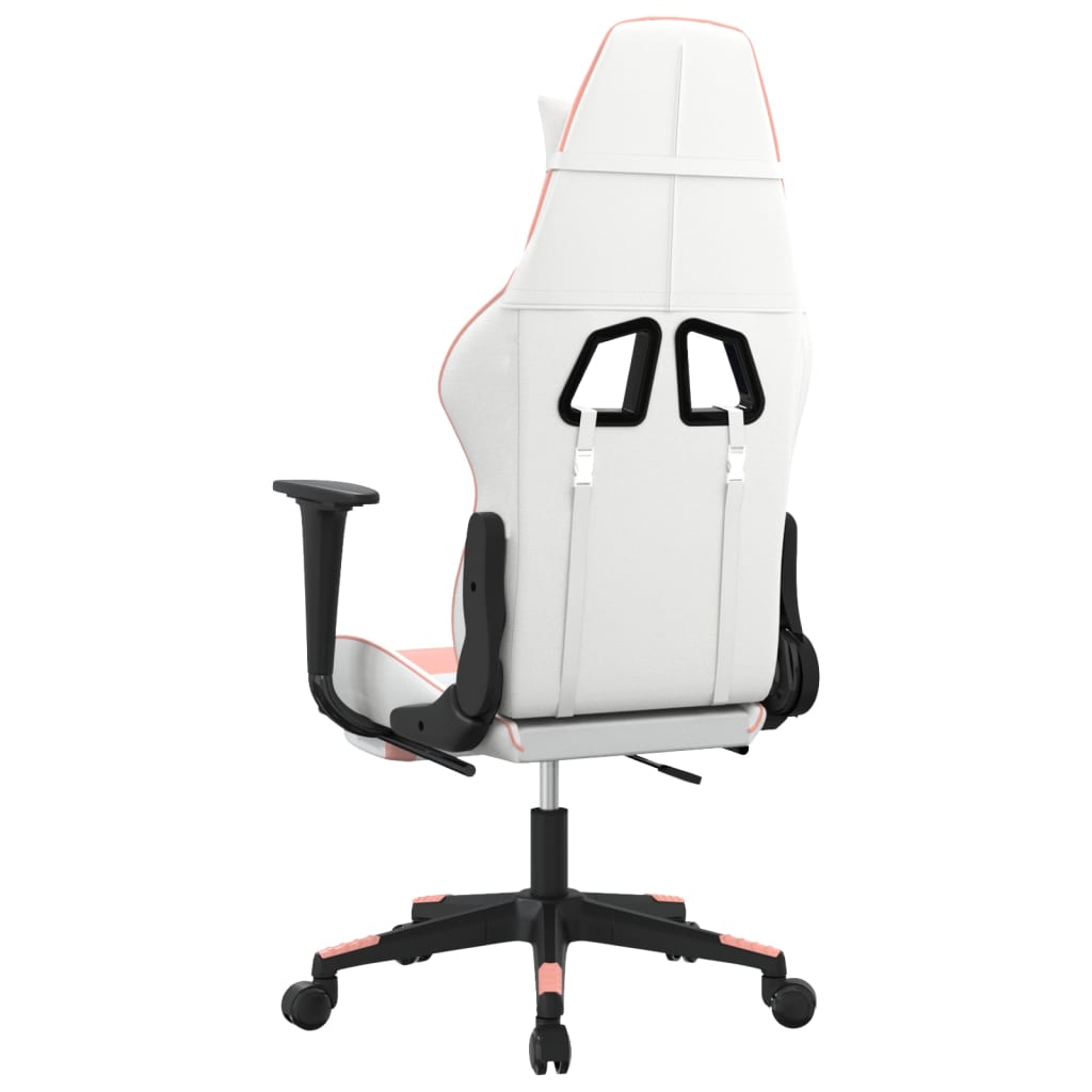 Gaming Chair with Massage &amp; Footrest White &amp; Pink Faux Leather