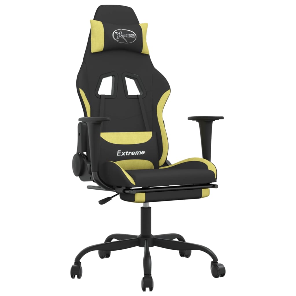 Gaming-Stuhl mit Massage & Fußstütze Schwarz und Hellgrün Stoff