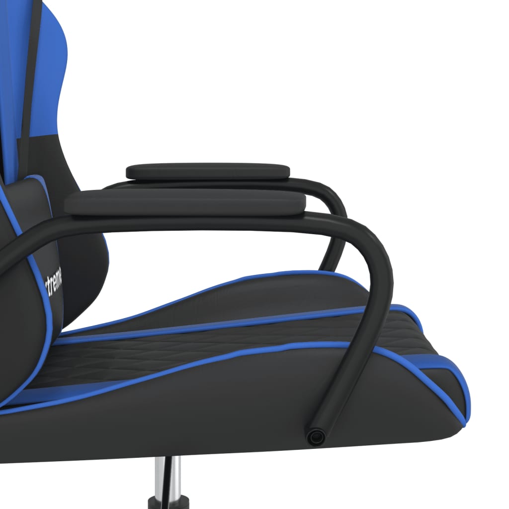 Gaming chair with massage function black and blue faux leather