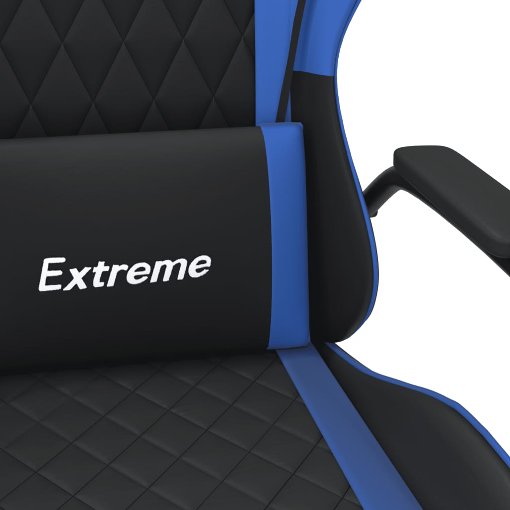 Gaming chair with massage function black and blue faux leather