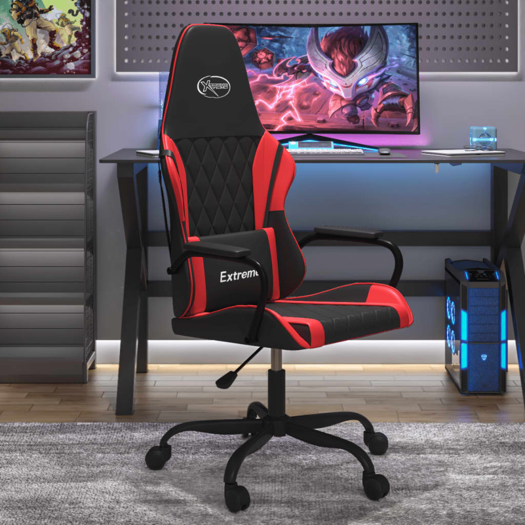 Gaming chair with massage function black and red faux leather