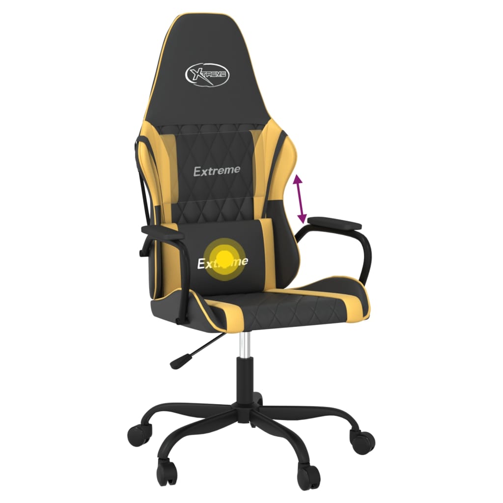 Gaming chair with massage function Black &amp; Golden faux leather