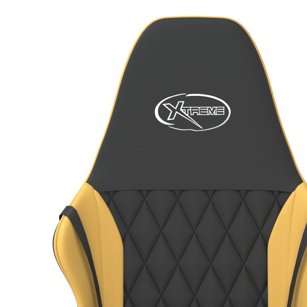 Gaming chair with massage function Black &amp; Golden faux leather