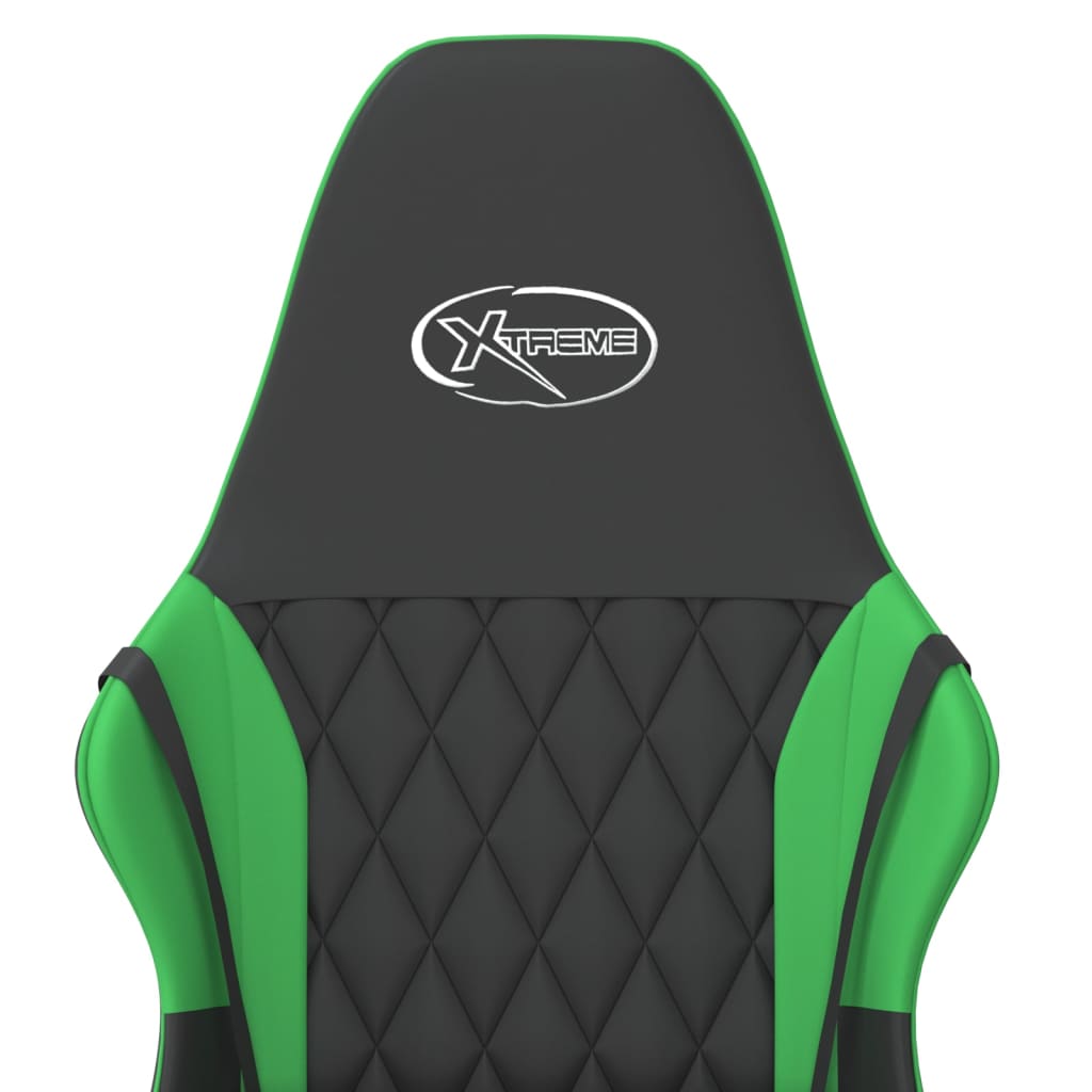 Gaming chair with massage function black and green faux leather