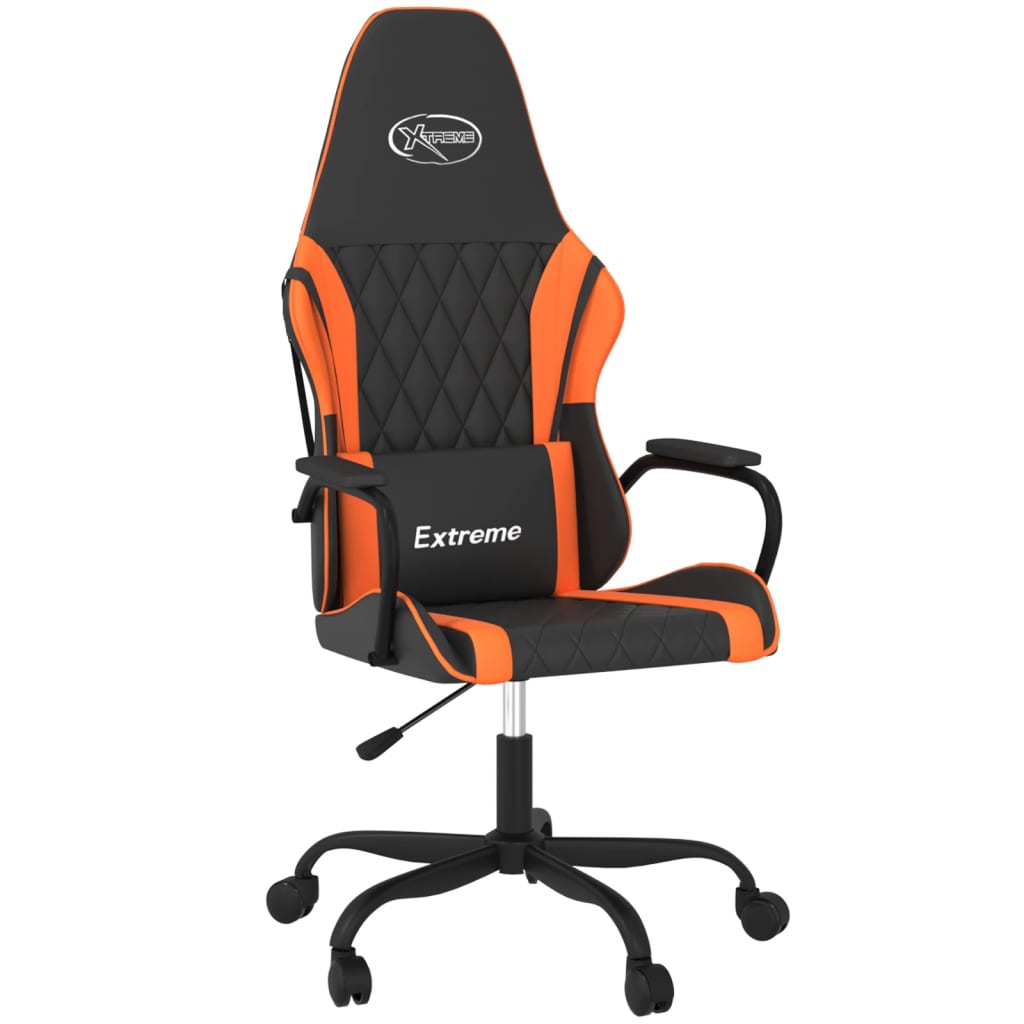 Gaming chair with massage function black and orange faux leather