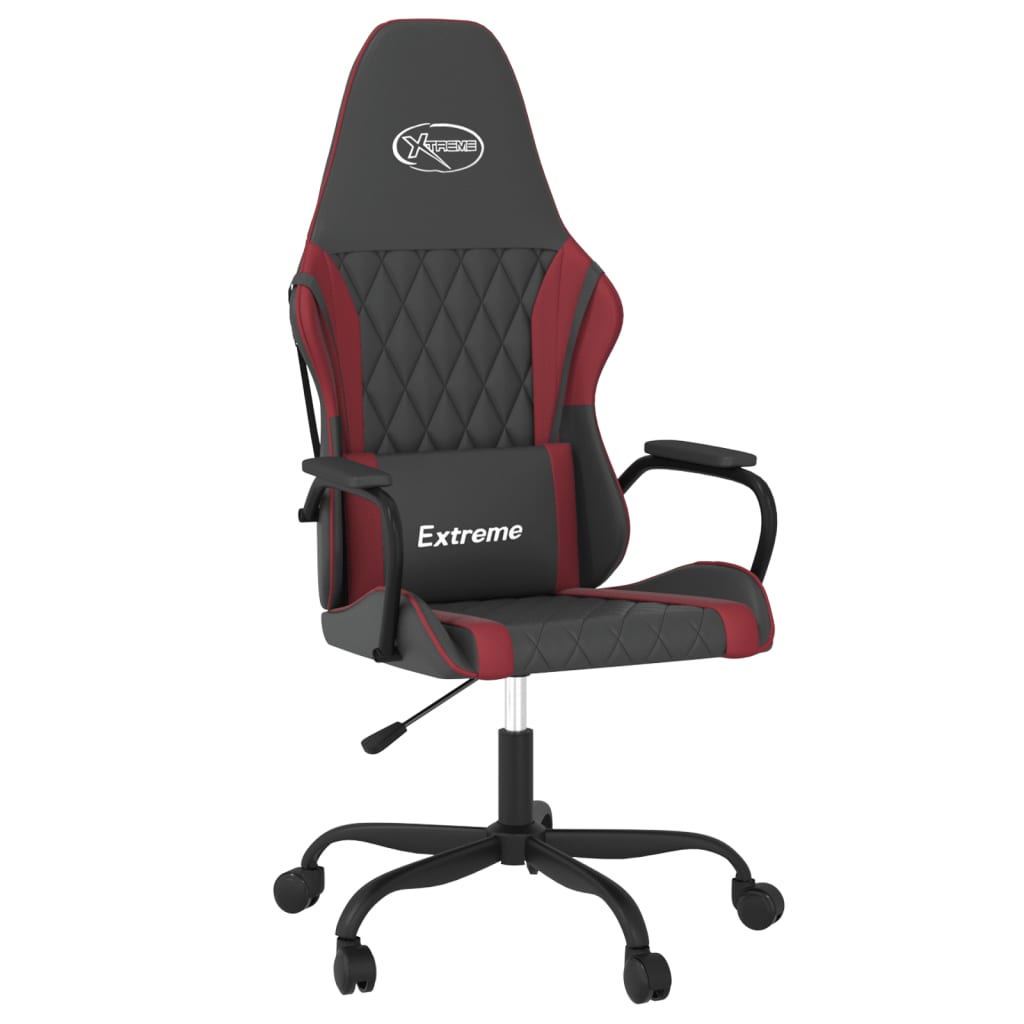 Gaming chair with massage function black and wine red faux leather