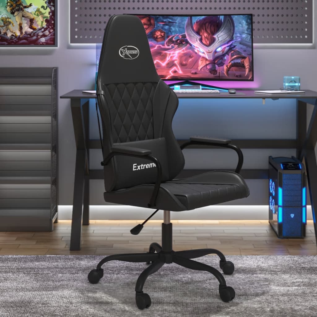 Gaming chair with massage function black faux leather