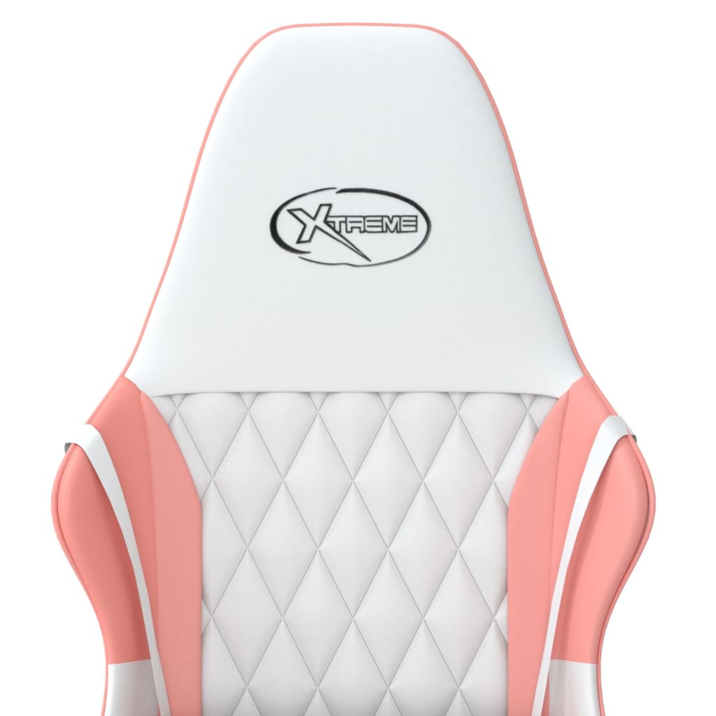 Gaming chair with massage function white and pink faux leather