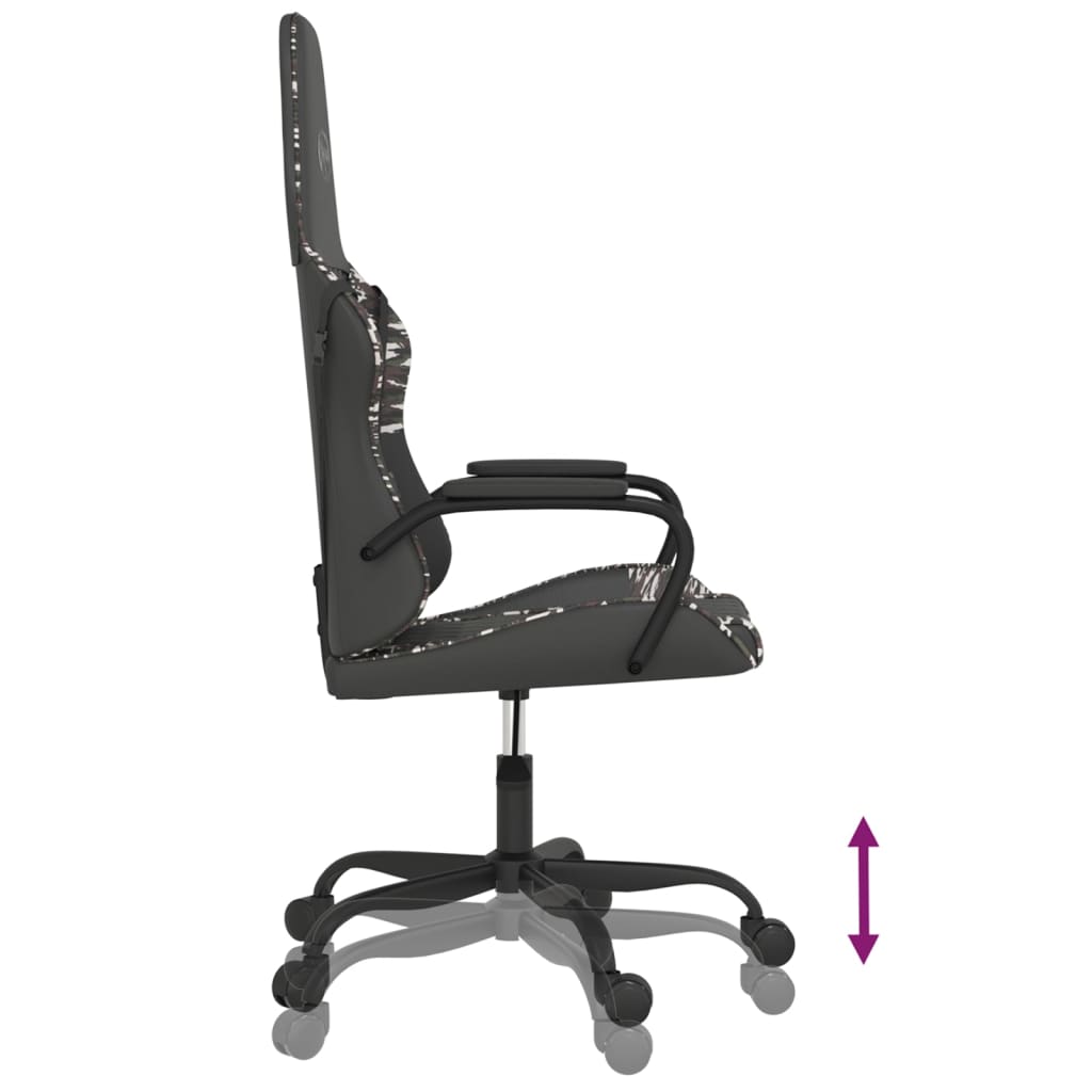 Gaming chair with massage function black camouflage faux leather