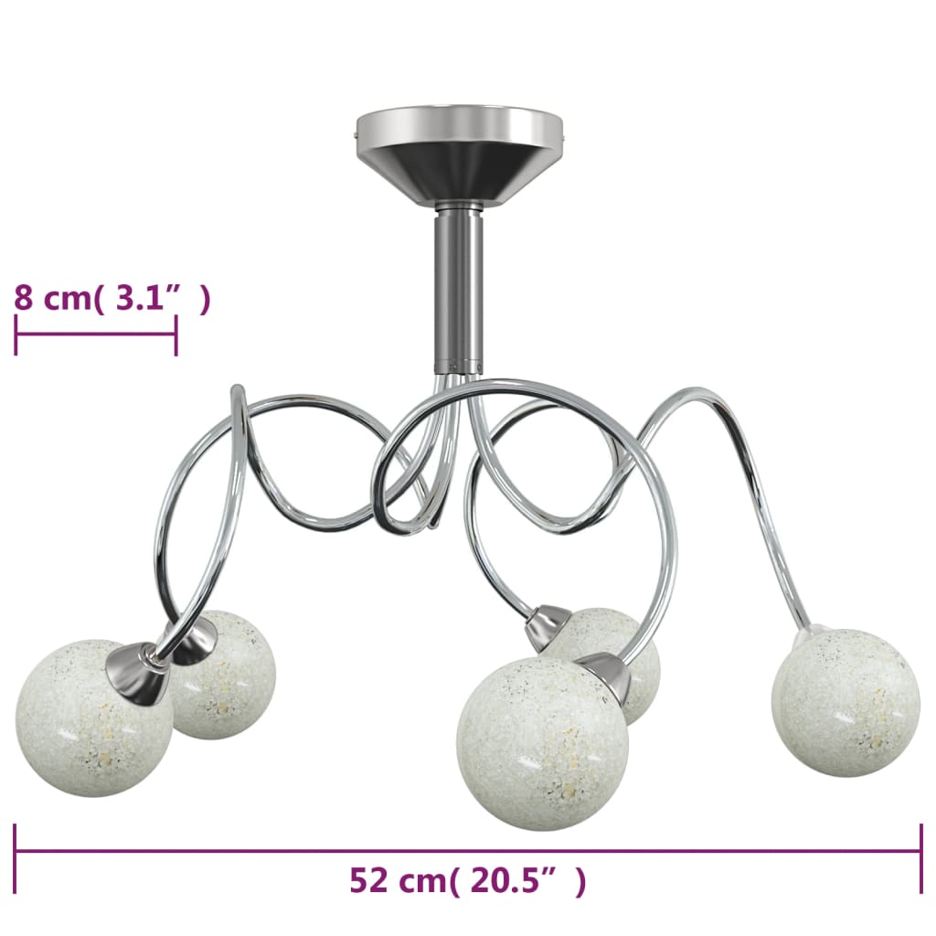 Ceiling light with round glass shades for 5 G9 LED bulbs