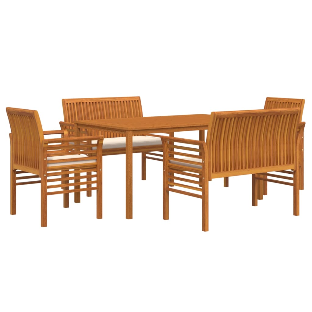 5 pcs. Garden dining group with cushions in solid acacia wood