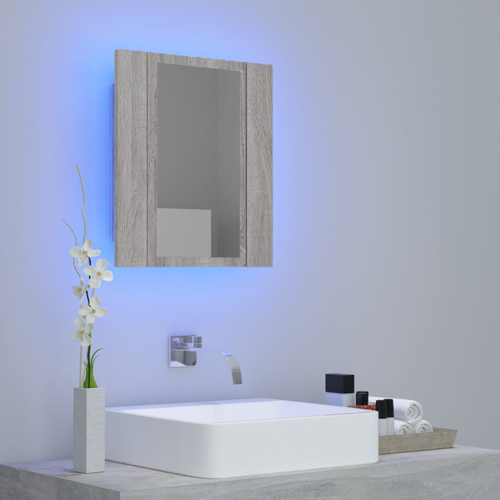 LED mirror cabinet gray Sonoma 40x12x45 cm made of wood