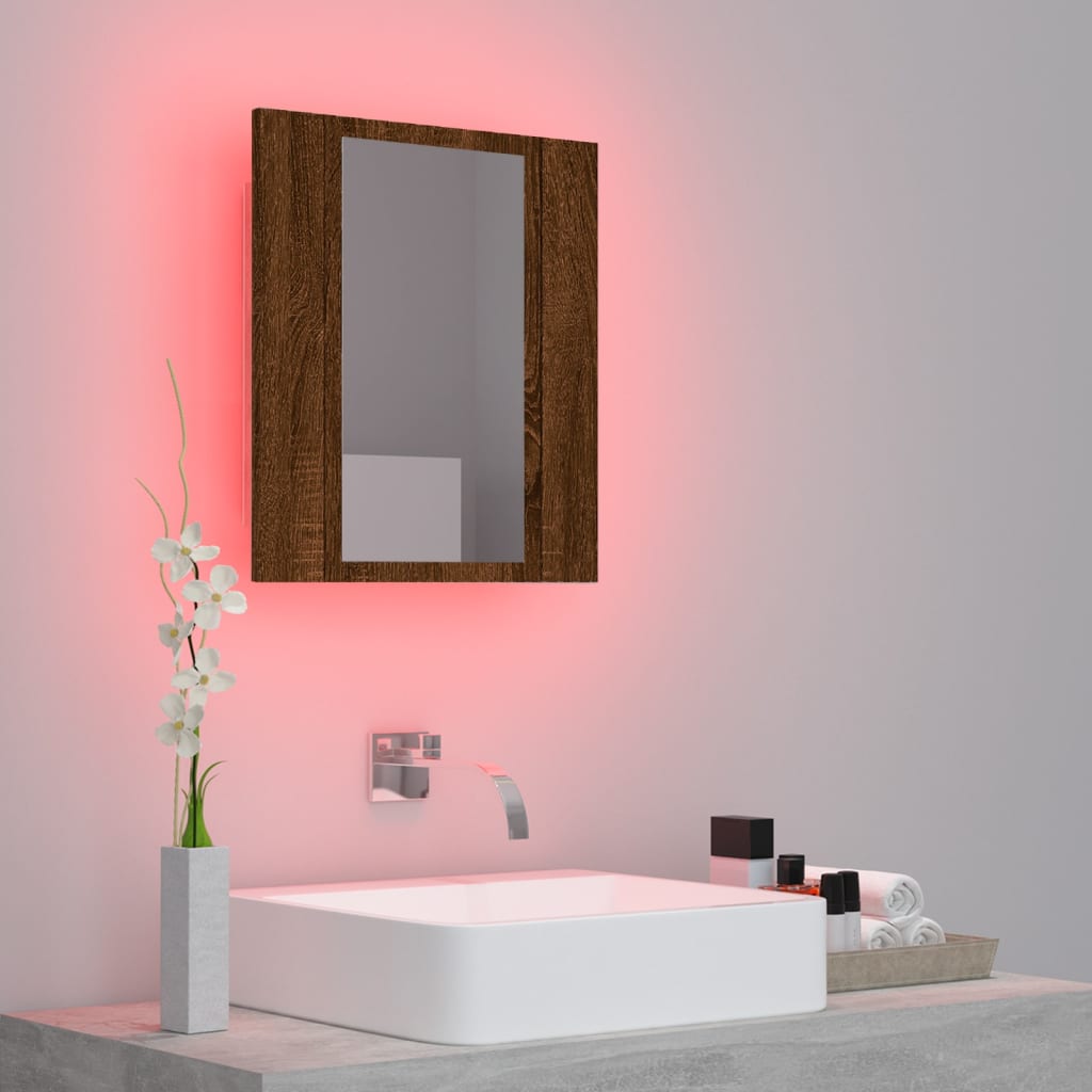 LED mirror cabinet brown oak look 40x12x45 cm wood material