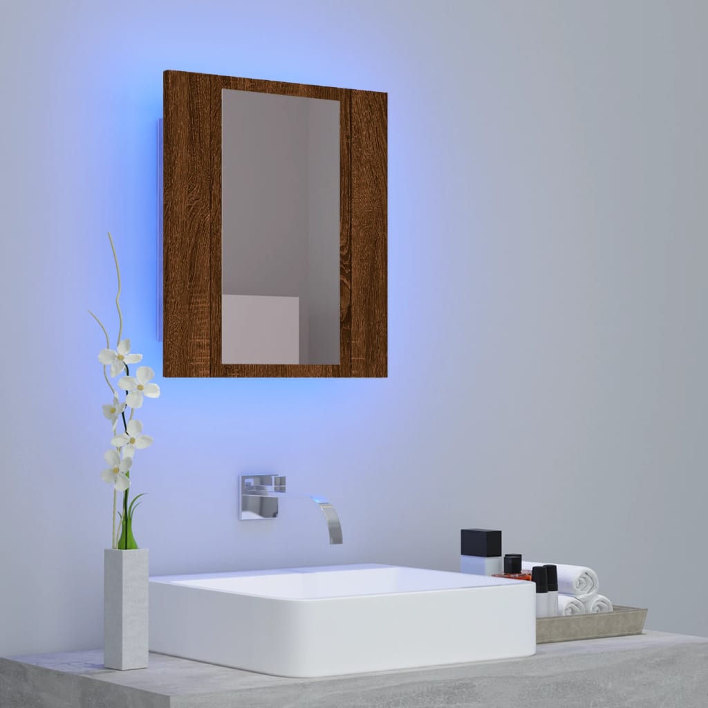 LED mirror cabinet brown oak look 40x12x45 cm wood material