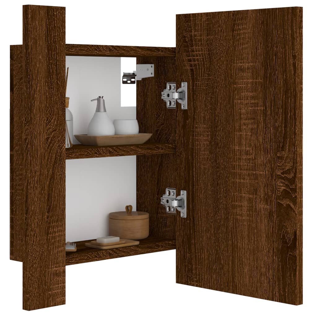 LED mirror cabinet brown oak look 40x12x45 cm wood material