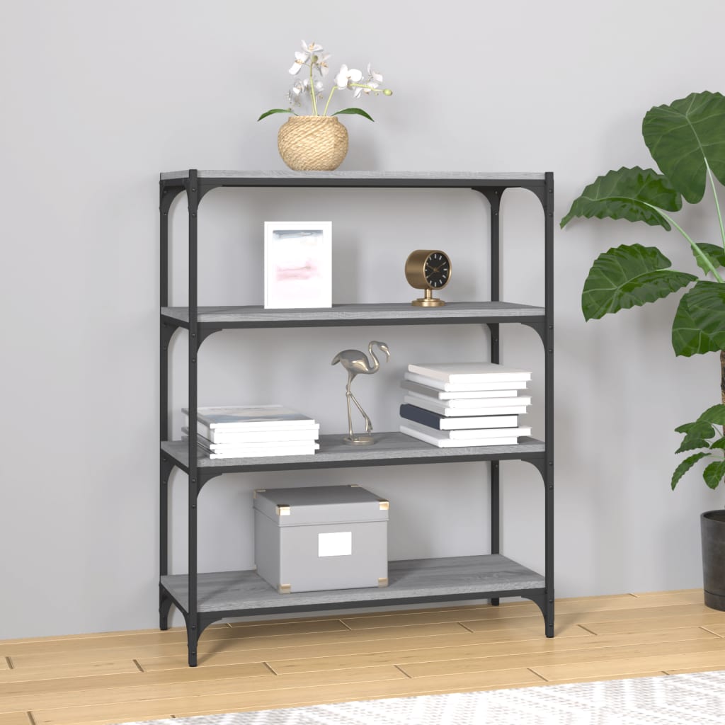 Bookcase Gray Sonoma 80x33x100 cm made of wood and steel