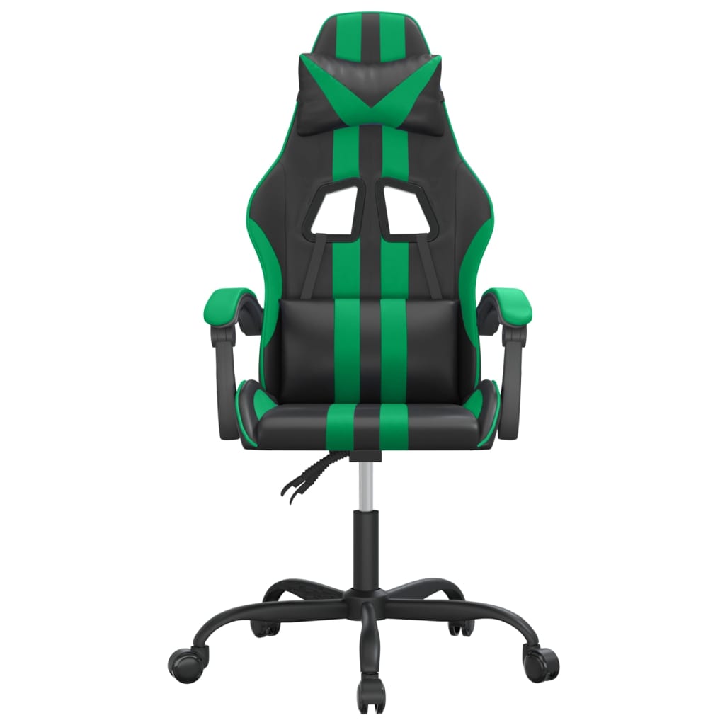 Gaming chair swivel black and green faux leather