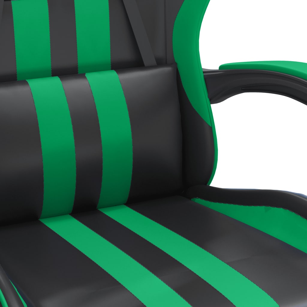 Gaming chair swivel black and green faux leather