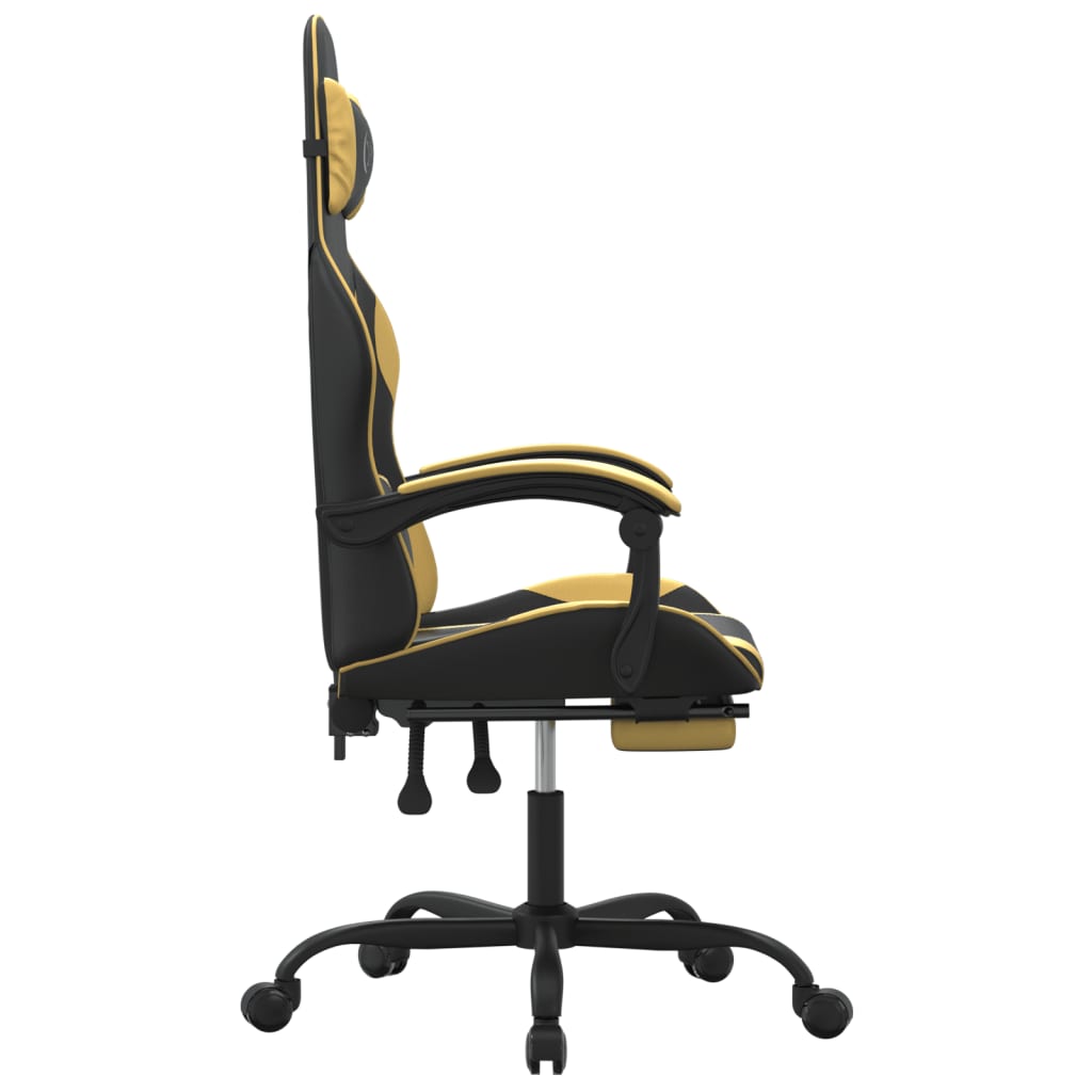 Gaming Chair with Footrest Swivel Black &amp; Golden Faux Leather