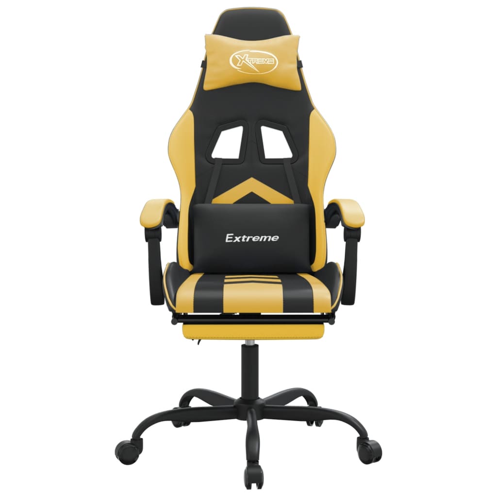 Gaming Chair with Footrest Swivel Black &amp; Golden Faux Leather