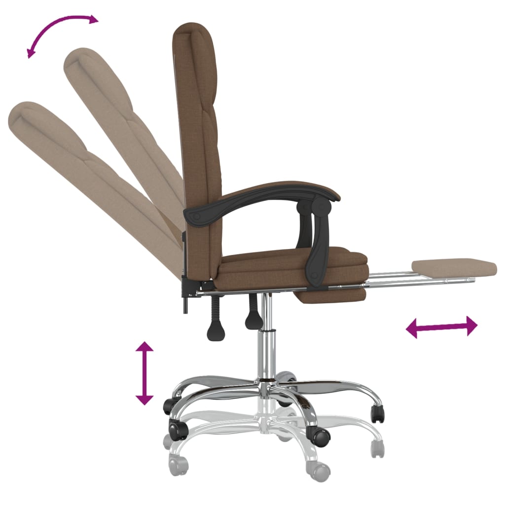 Office chair with reclining function brown fabric