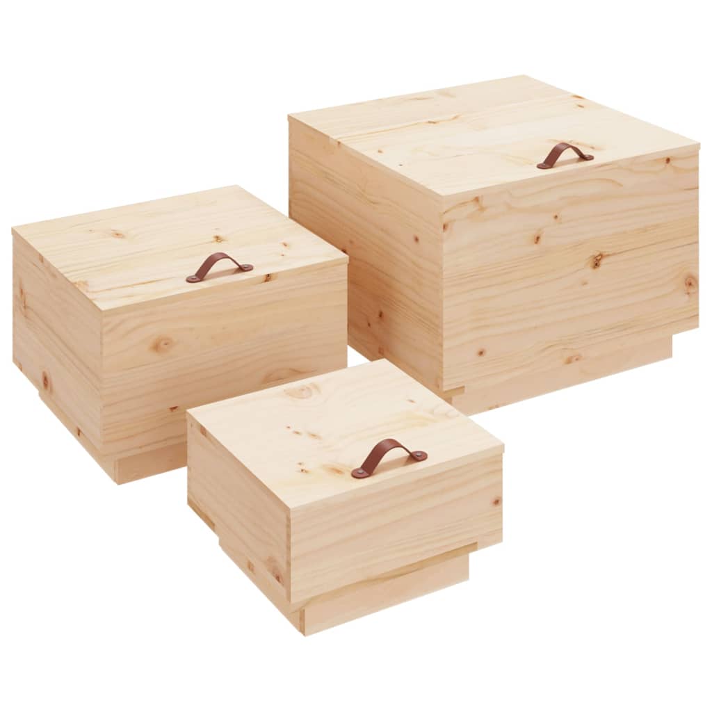 Storage boxes with lids 3 pcs. Solid pine wood
