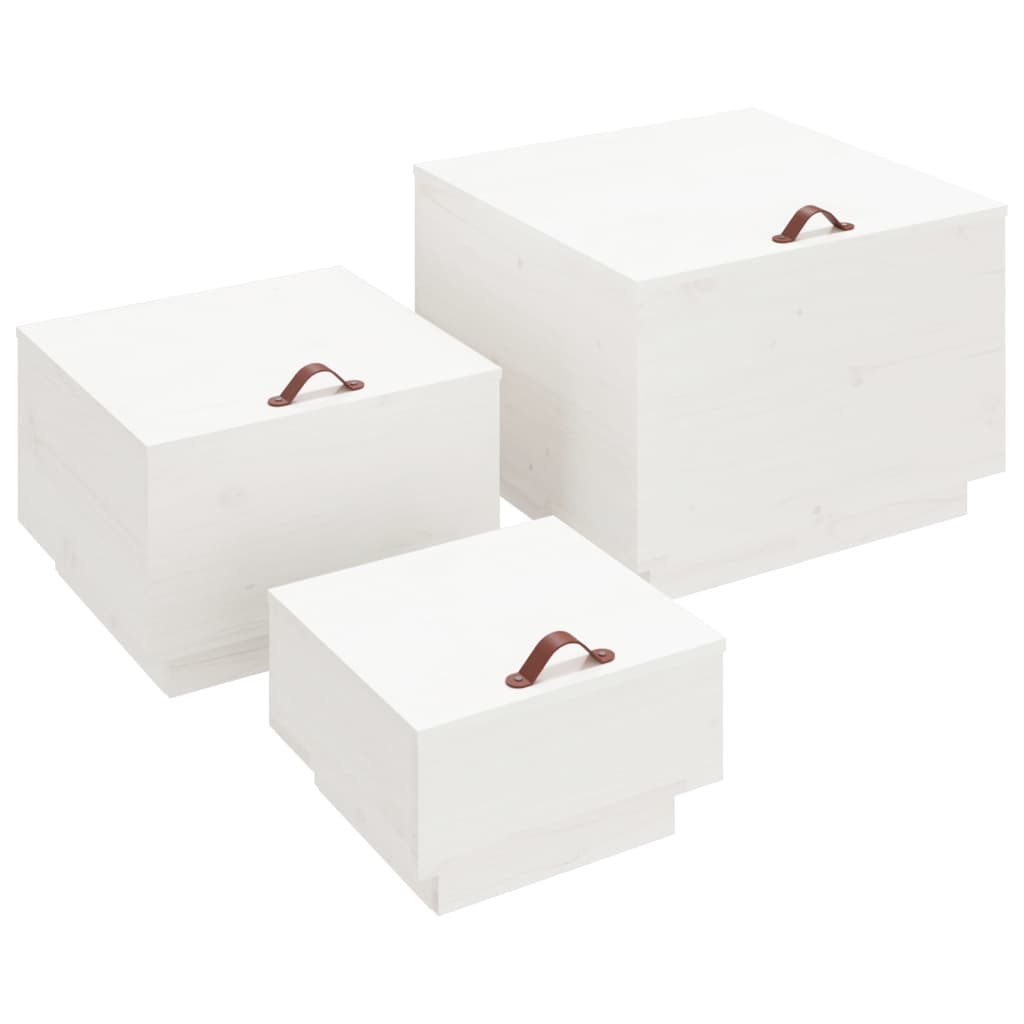Aufbewahrungsboxen mit Deckeln 3 Stk. Weiß Massivholz Kiefer