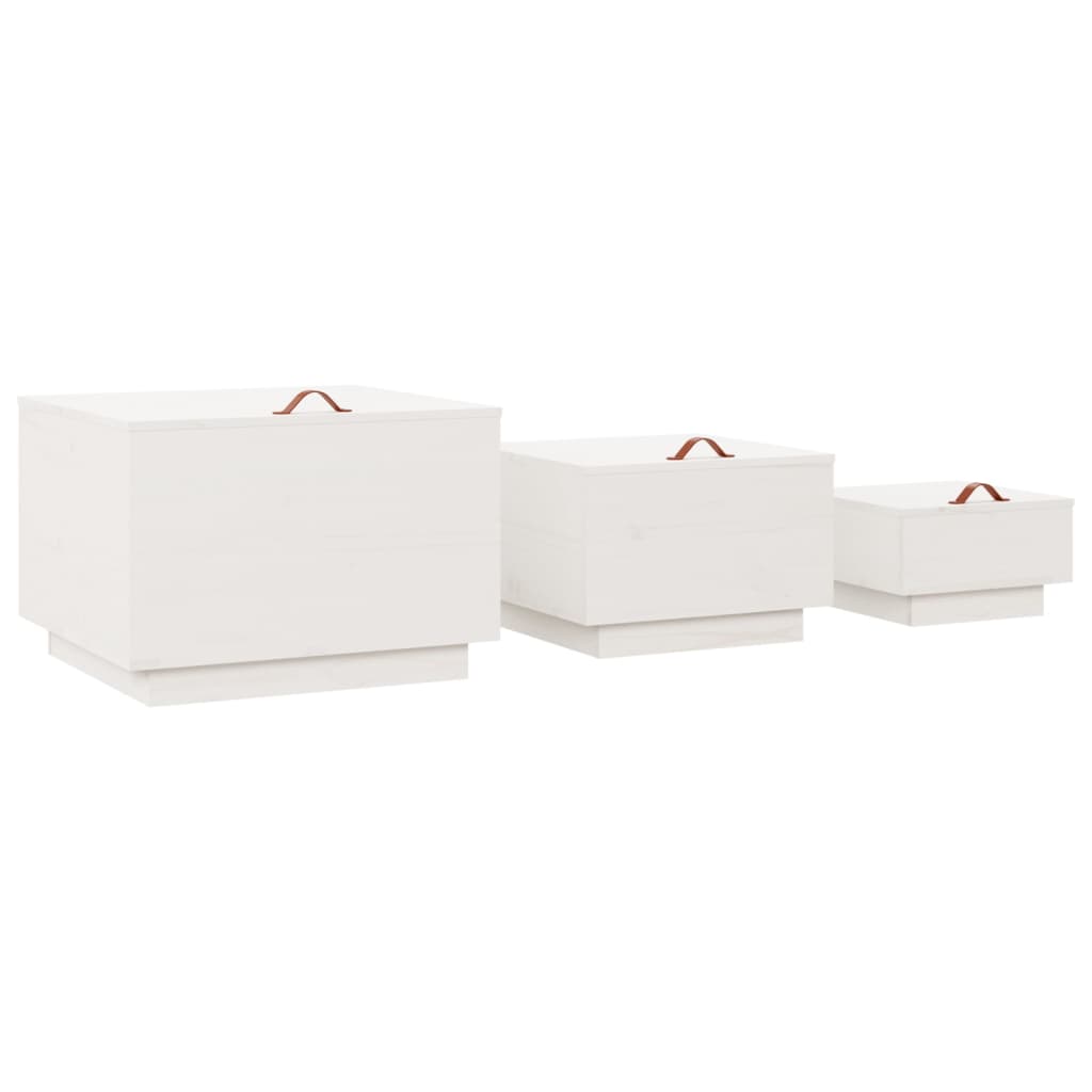 Storage boxes with lids 3 pcs. White solid pine wood