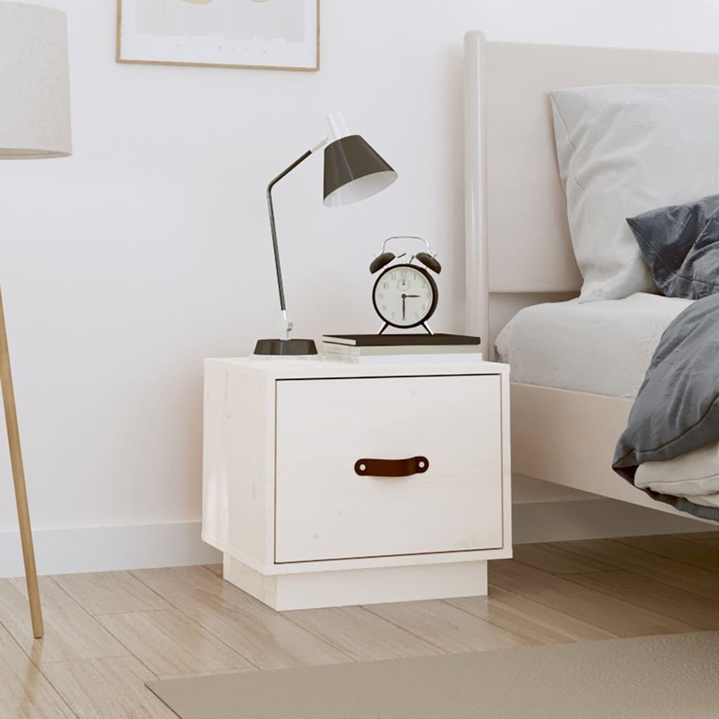 Bedside table white 40x34x35 cm solid pine wood