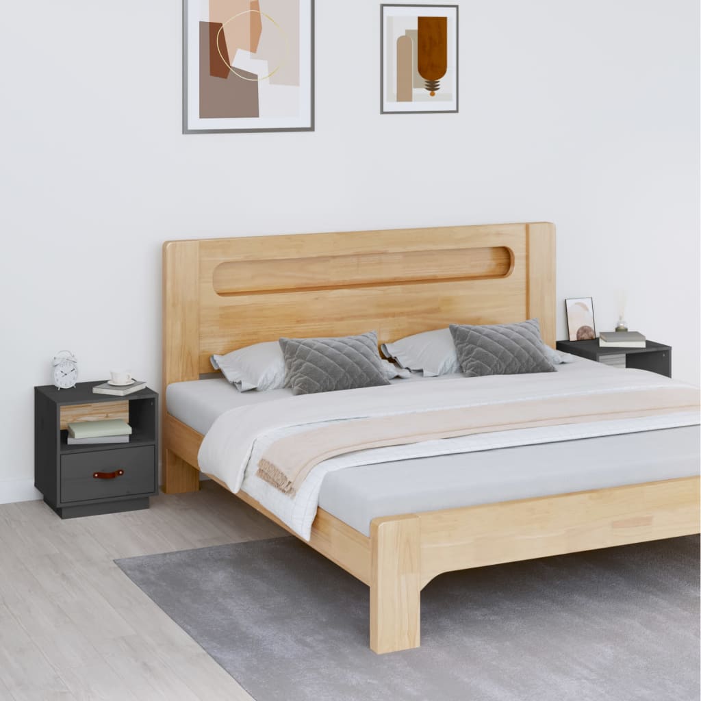 Bedside tables 2 pcs. Gray 40x34x45 cm solid pine wood