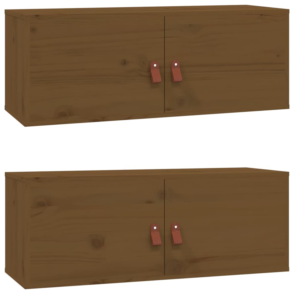 Wall cabinets 2 pcs. honey brown 80x30x30 cm solid pine wood